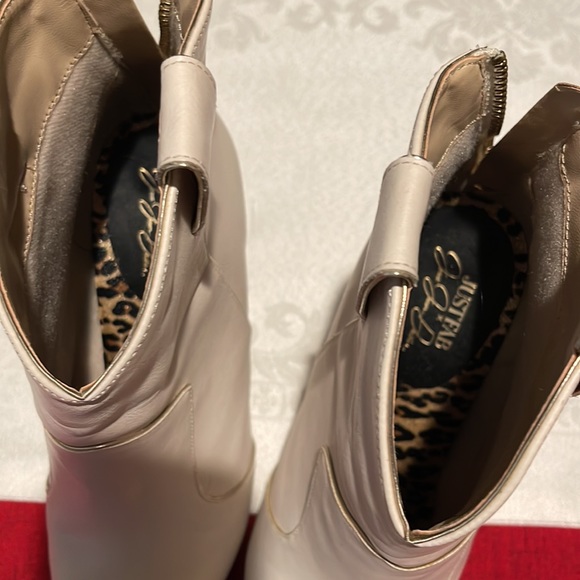 JustFab Shoes Cream Colored Ankle Boots With Gold Spike Heel Poshmark